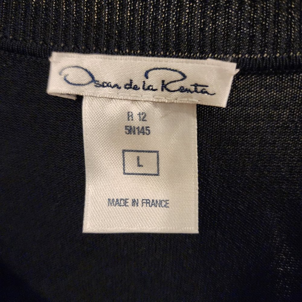 Oscar de la Renta Navy Button Front Ruffle Hem Cardigan Size: L - Picture 14 of 16